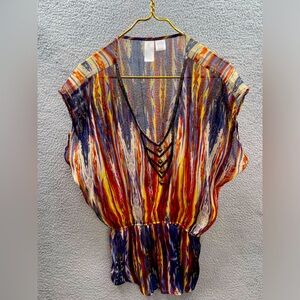 Needle and Thread India multi stripe watercolor peplum top beach cover up v neck